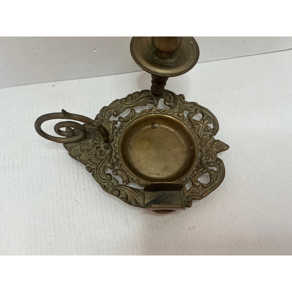Vintage Brass Chamberstick Candle Holder Ornate Scroll Filigree Gold - Picture 15 of 15